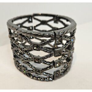 Lia Sophia “Monte Carlo” Hematite Tone w/Cut Crystals Wide Stretch Bracelet